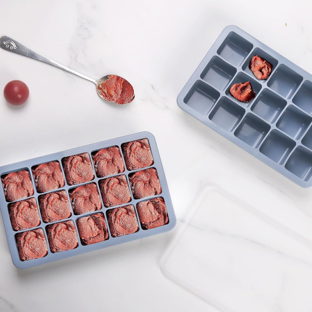 2 Tbsp Silicone Freezer Molds - Perfect for Storing Garlic, Herbs, Ginger, Pesto, Tomato Paste, Lemon Juice, Purees and More - Silicone Food Freezer Tray(Blue)