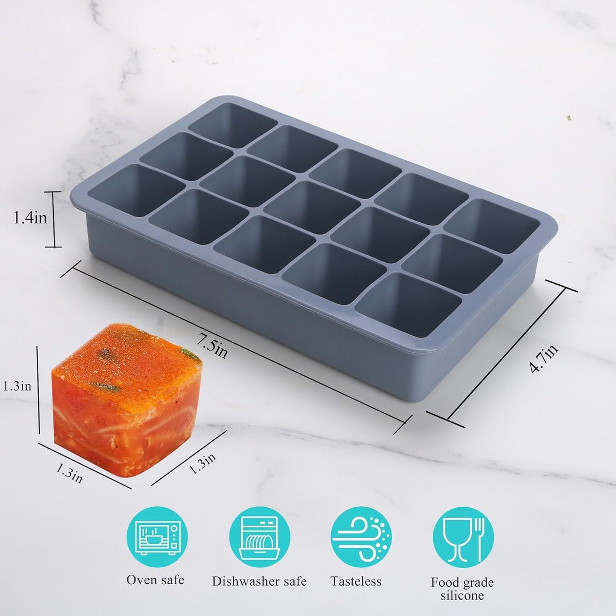 2 Tbsp Silicone Freezer Molds - Perfect for Storing Garlic, Herbs, Ginger, Pesto, Tomato Paste, Lemon Juice, Purees and More - Silicone Food Freezer Tray(Blue)