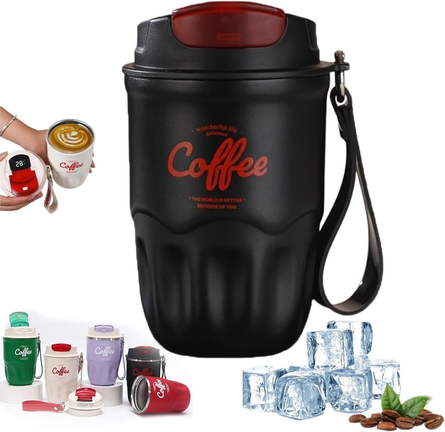 Coffee Vacuum Flask, Portable Coffee Cup with Lid & Handle, Insulated Travel Coffee Mug, Flip Cap Sip Spout and Ribbed Grip Details, Insulated Travel Drinkware, Travel Outdoor Mugs (green)