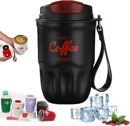 Coffee Vacuum Flask, Portable Coffee Cup with Lid & Handle, Insulated Travel Coffee Mug, Flip Cap Sip Spout and Ribbed Grip Details, Insulated Travel Drinkware, Travel Outdoor Mugs (green)