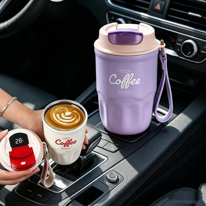 Coffee Vacuum Flask, Portable Coffee Cup with Lid & Handle, Insulated Travel Coffee Mug, Flip Cap Sip Spout and Ribbed Grip Details, Insulated Travel Drinkware, Travel Outdoor Mugs (green)