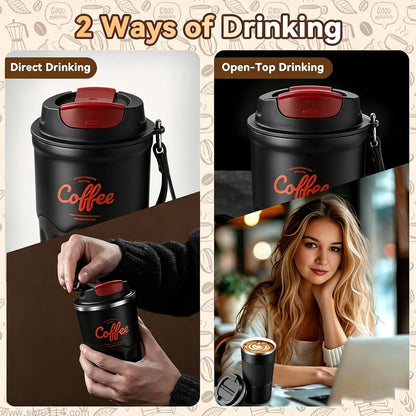 Coffee Vacuum Flask, Portable Coffee Cup with Lid & Handle, Insulated Travel Coffee Mug, Flip Cap Sip Spout and Ribbed Grip Details, Insulated Travel Drinkware, Travel Outdoor Mugs (green)