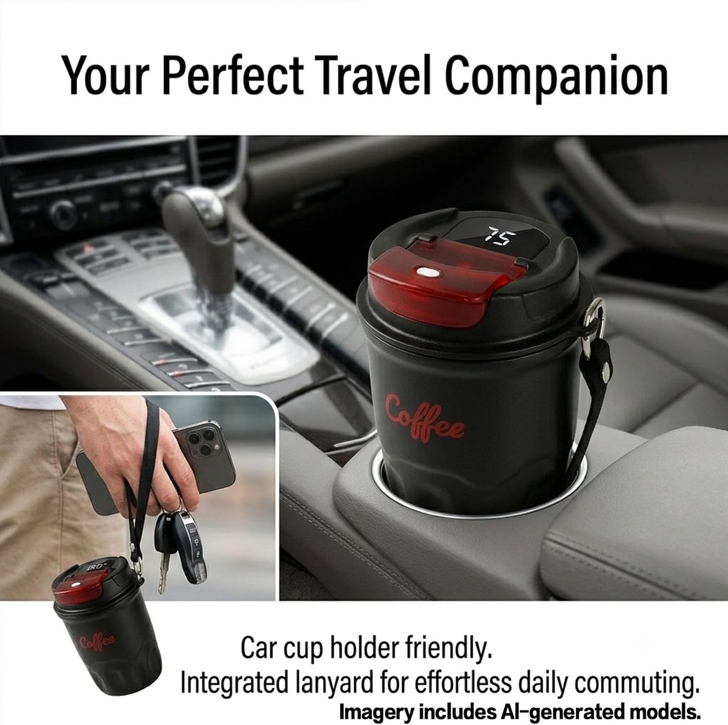 Coffee Vacuum Flask, Portable Coffee Cup with Lid & Handle, Insulated Travel Coffee Mug, Flip Cap Sip Spout and Ribbed Grip Details, Insulated Travel Drinkware, Travel Outdoor Mugs (green)