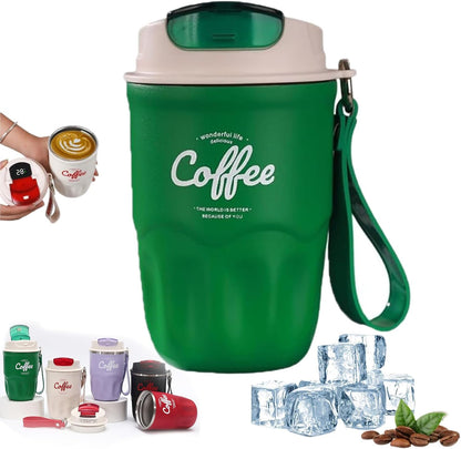 Coffee Vacuum Flask, Portable Coffee Cup with Lid & Handle, Insulated Travel Coffee Mug, Flip Cap Sip Spout and Ribbed Grip Details, Insulated Travel Drinkware, Travel Outdoor Mugs (green)