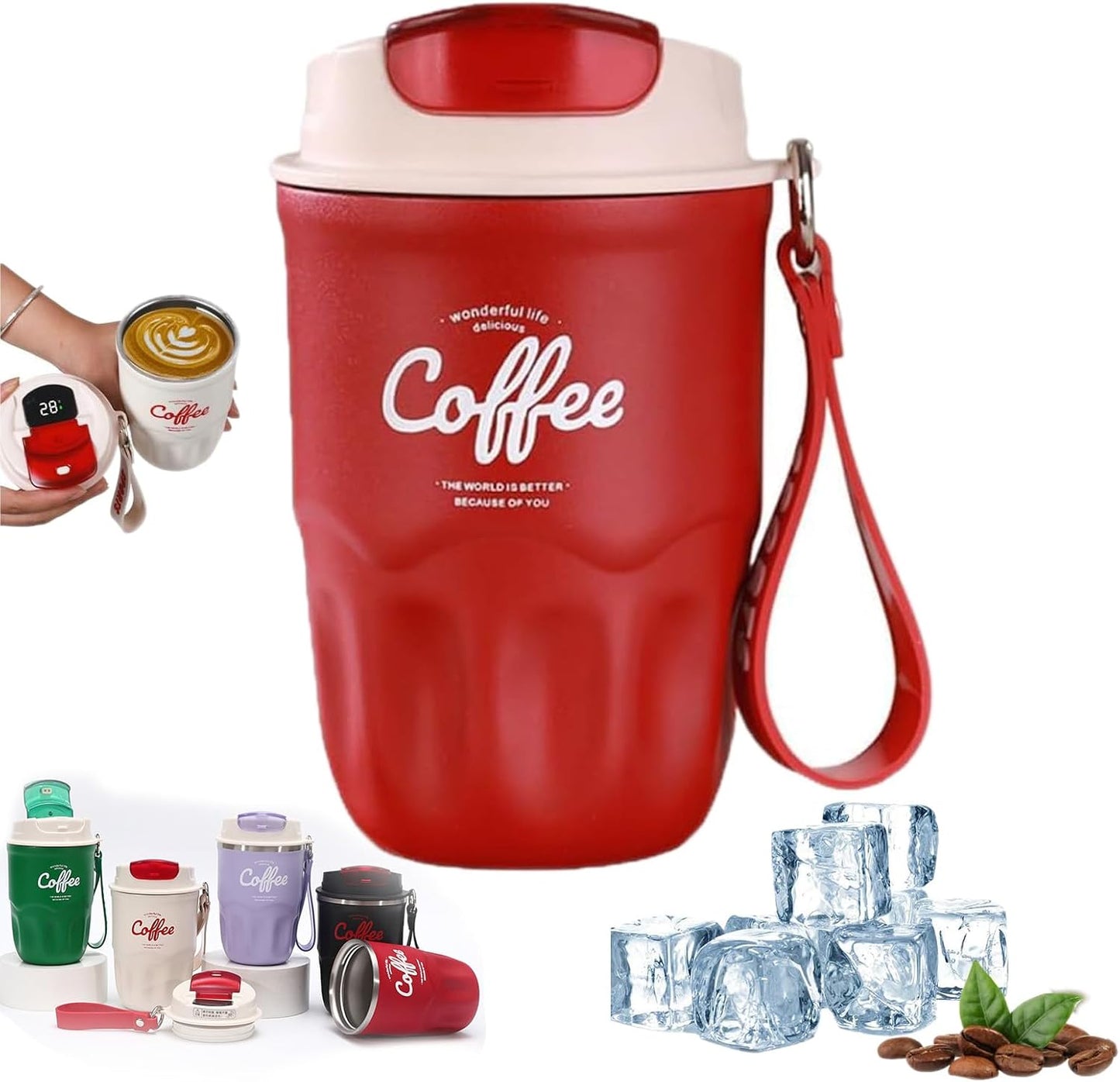 Coffee Vacuum Flask, Portable Coffee Cup with Lid & Handle, Insulated Travel Coffee Mug, Flip Cap Sip Spout and Ribbed Grip Details, Insulated Travel Drinkware, Travel Outdoor Mugs (green)