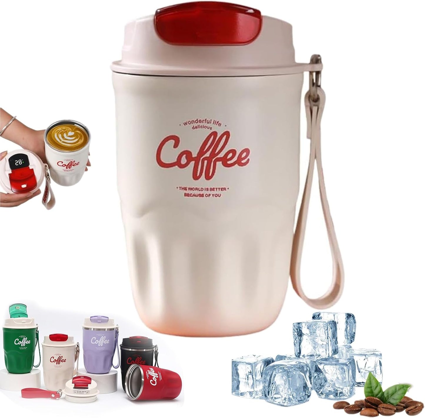Coffee Vacuum Flask, Portable Coffee Cup with Lid & Handle, Insulated Travel Coffee Mug, Flip Cap Sip Spout and Ribbed Grip Details, Insulated Travel Drinkware, Travel Outdoor Mugs (green)