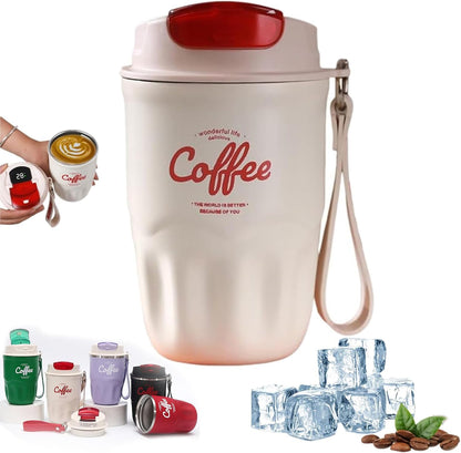 Coffee Vacuum Flask, Portable Coffee Cup with Lid & Handle, Insulated Travel Coffee Mug, Flip Cap Sip Spout and Ribbed Grip Details, Insulated Travel Drinkware, Travel Outdoor Mugs (green)