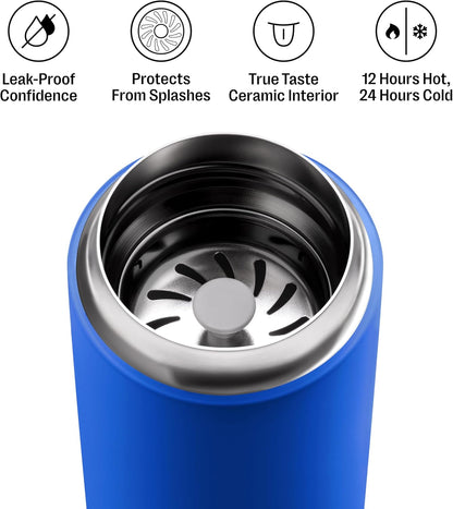 Carter Move Ceramic Lined Travel Coffee Mug 12 oz Stainless Steel | No Metallic Taste Coffee Tumbler, Leak-Proof Lid, Dishwasher Safe, Hot 12Hr Cold 24Hr, BPA-Free, Fits Cup Holders, Lemon Zest