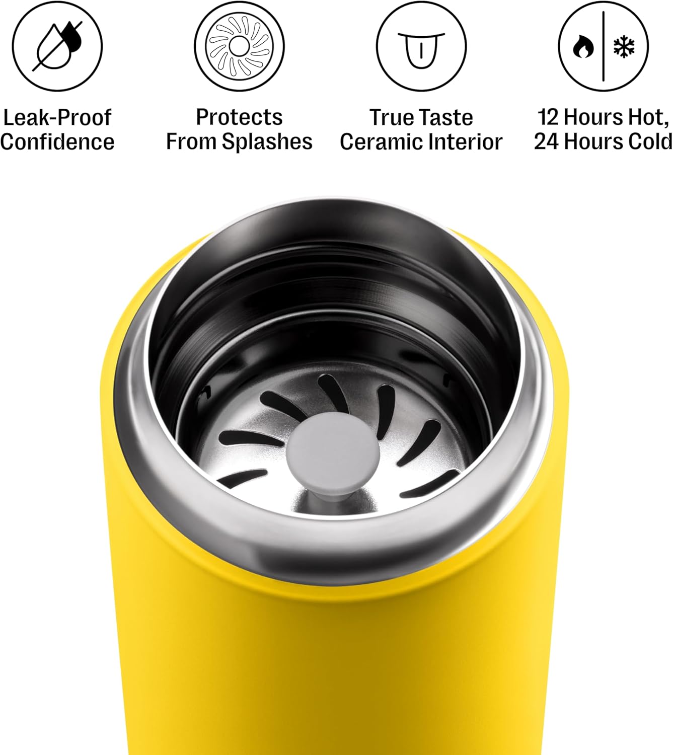 Carter Move Ceramic Lined Travel Coffee Mug 12 oz Stainless Steel | No Metallic Taste Coffee Tumbler, Leak-Proof Lid, Dishwasher Safe, Hot 12Hr Cold 24Hr, BPA-Free, Fits Cup Holders, Lemon Zest