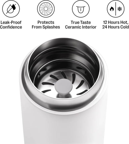 Carter Move Ceramic Lined Travel Coffee Mug 12 oz Stainless Steel | No Metallic Taste Coffee Tumbler, Leak-Proof Lid, Dishwasher Safe, Hot 12Hr Cold 24Hr, BPA-Free, Fits Cup Holders, Lemon Zest