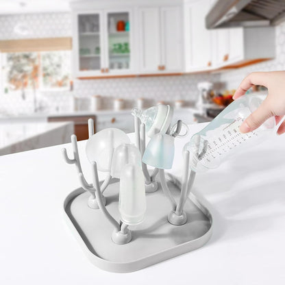 Baby Bottle Drying Rack, Countertop Drying Rack Holds 16 Baby Bottles & Accessories, Efficient Water Drainage with Space-Saving & Compact Removable Tray.