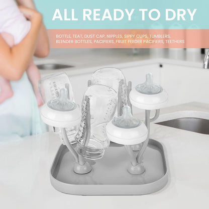 Baby Bottle Drying Rack, Countertop Drying Rack Holds 16 Baby Bottles & Accessories, Efficient Water Drainage with Space-Saving & Compact Removable Tray.