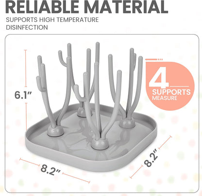 Baby Bottle Drying Rack, Countertop Drying Rack Holds 16 Baby Bottles & Accessories, Efficient Water Drainage with Space-Saving & Compact Removable Tray.