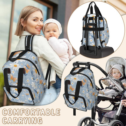 Butterfly Daisy Diaper Bag Backpack for Travel, Waterproof Diaper Bag with Insulated Bottle Pockets & USB Port, Large Capacity Baby Bag for Moms & Dads