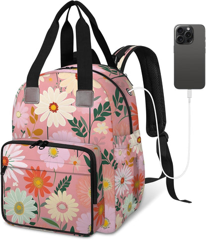 Butterfly Daisy Diaper Bag Backpack for Travel, Waterproof Diaper Bag with Insulated Bottle Pockets & USB Port, Large Capacity Baby Bag for Moms & Dads