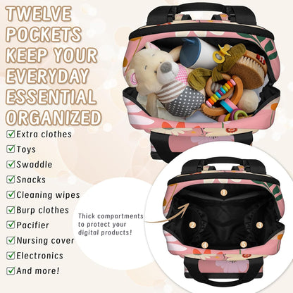 Butterfly Daisy Diaper Bag Backpack for Travel, Waterproof Diaper Bag with Insulated Bottle Pockets & USB Port, Large Capacity Baby Bag for Moms & Dads