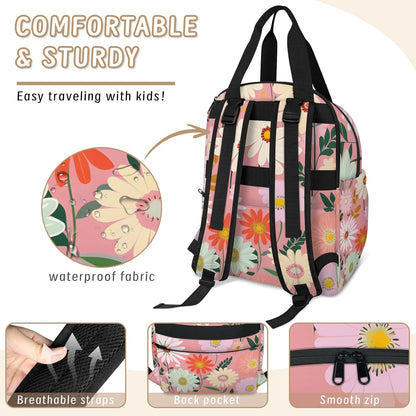 Butterfly Daisy Diaper Bag Backpack for Travel, Waterproof Diaper Bag with Insulated Bottle Pockets & USB Port, Large Capacity Baby Bag for Moms & Dads