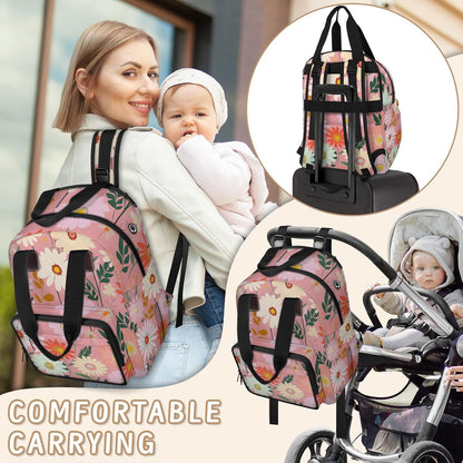 Butterfly Daisy Diaper Bag Backpack for Travel, Waterproof Diaper Bag with Insulated Bottle Pockets & USB Port, Large Capacity Baby Bag for Moms & Dads