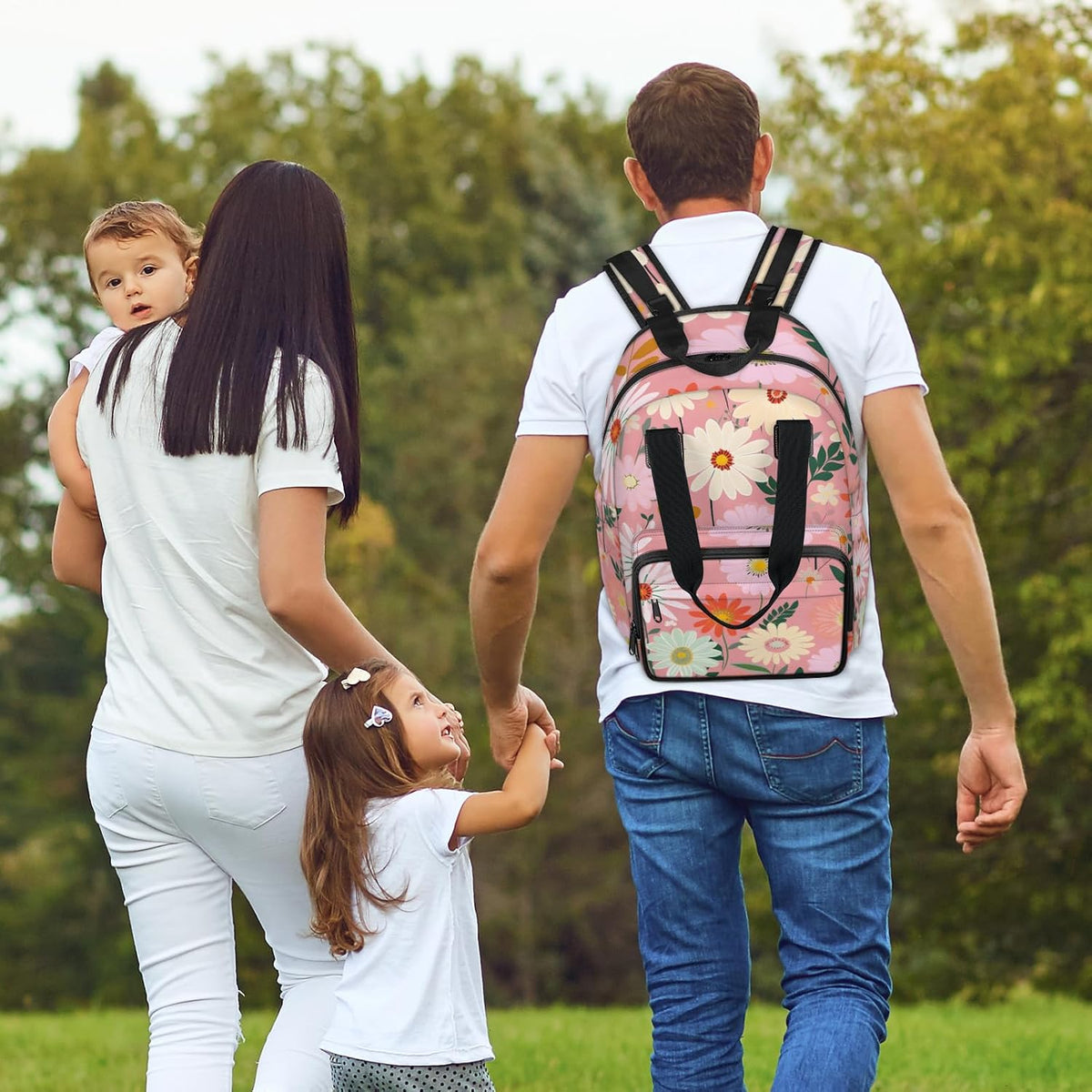 Butterfly Daisy Diaper Bag Backpack for Travel, Waterproof Diaper Bag with Insulated Bottle Pockets & USB Port, Large Capacity Baby Bag for Moms & Dads