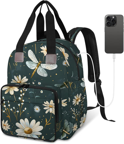 Butterfly Daisy Diaper Bag Backpack for Travel, Waterproof Diaper Bag with Insulated Bottle Pockets & USB Port, Large Capacity Baby Bag for Moms & Dads