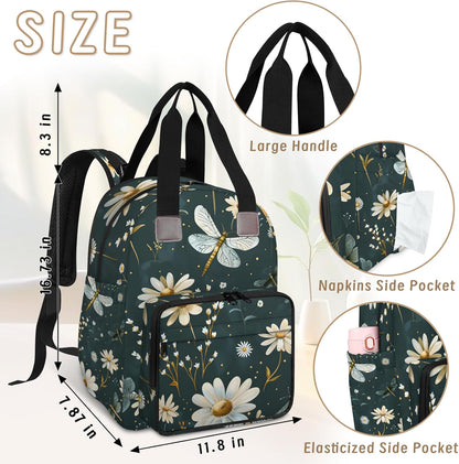 Butterfly Daisy Diaper Bag Backpack for Travel, Waterproof Diaper Bag with Insulated Bottle Pockets & USB Port, Large Capacity Baby Bag for Moms & Dads