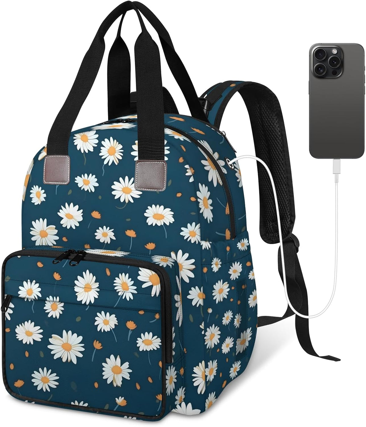 Butterfly Daisy Diaper Bag Backpack for Travel, Waterproof Diaper Bag with Insulated Bottle Pockets & USB Port, Large Capacity Baby Bag for Moms & Dads
