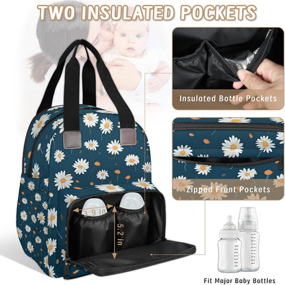 Butterfly Daisy Diaper Bag Backpack for Travel, Waterproof Diaper Bag with Insulated Bottle Pockets & USB Port, Large Capacity Baby Bag for Moms & Dads
