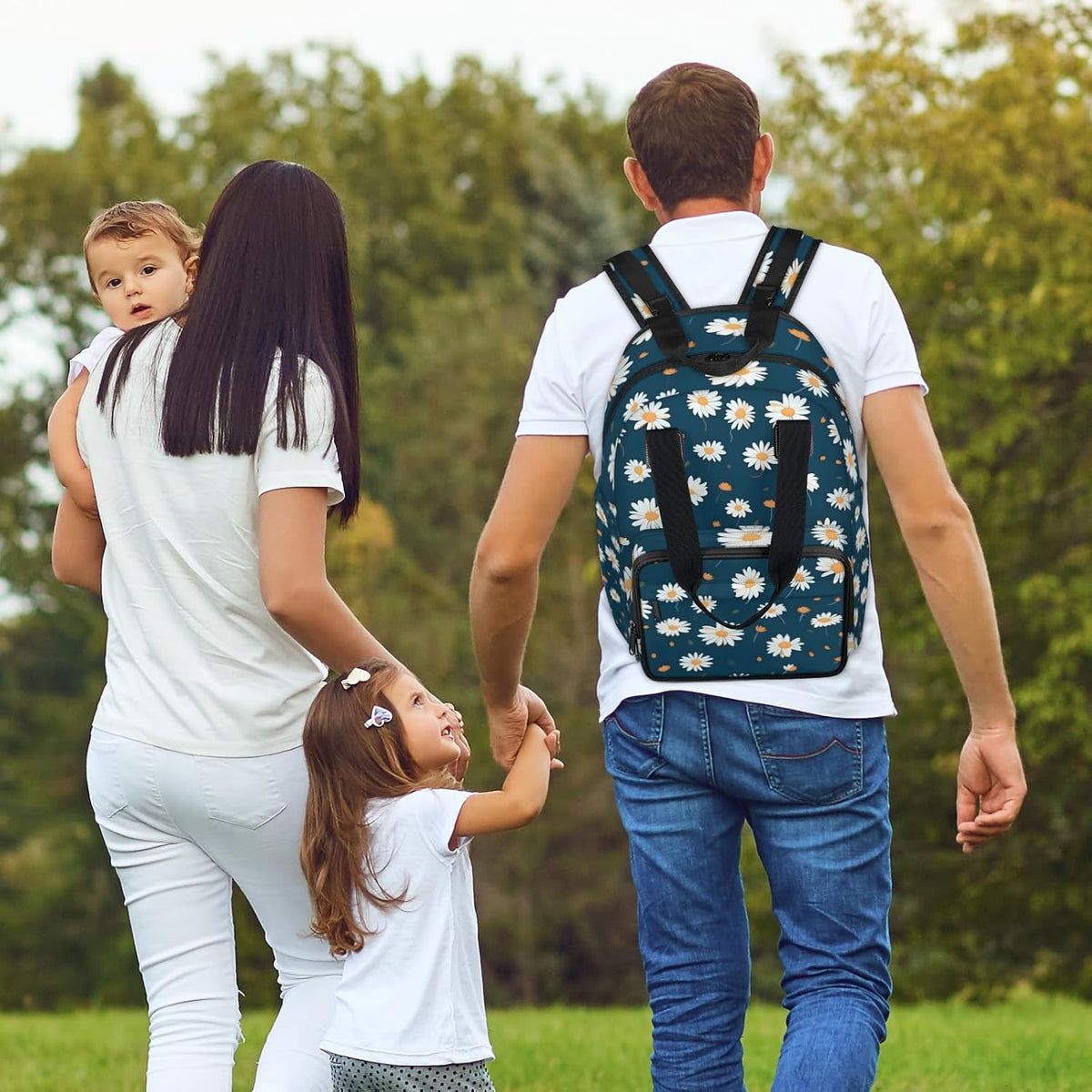 Butterfly Daisy Diaper Bag Backpack for Travel, Waterproof Diaper Bag with Insulated Bottle Pockets & USB Port, Large Capacity Baby Bag for Moms & Dads