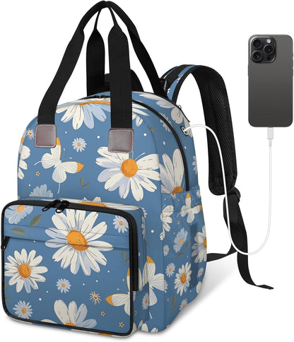 Butterfly Daisy Diaper Bag Backpack for Travel, Waterproof Diaper Bag with Insulated Bottle Pockets & USB Port, Large Capacity Baby Bag for Moms & Dads