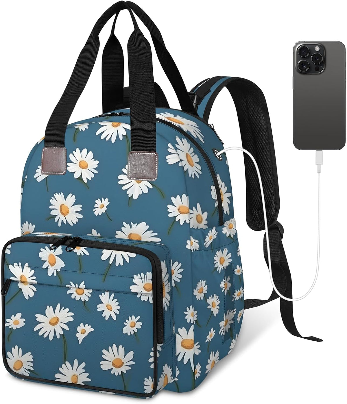 Butterfly Daisy Diaper Bag Backpack for Travel, Waterproof Diaper Bag with Insulated Bottle Pockets & USB Port, Large Capacity Baby Bag for Moms & Dads