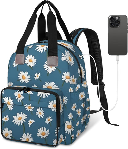 Butterfly Daisy Diaper Bag Backpack for Travel, Waterproof Diaper Bag with Insulated Bottle Pockets & USB Port, Large Capacity Baby Bag for Moms & Dads