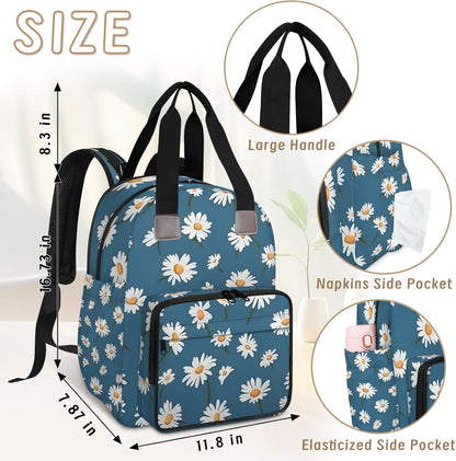 Butterfly Daisy Diaper Bag Backpack for Travel, Waterproof Diaper Bag with Insulated Bottle Pockets & USB Port, Large Capacity Baby Bag for Moms & Dads