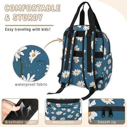 Butterfly Daisy Diaper Bag Backpack for Travel, Waterproof Diaper Bag with Insulated Bottle Pockets & USB Port, Large Capacity Baby Bag for Moms & Dads