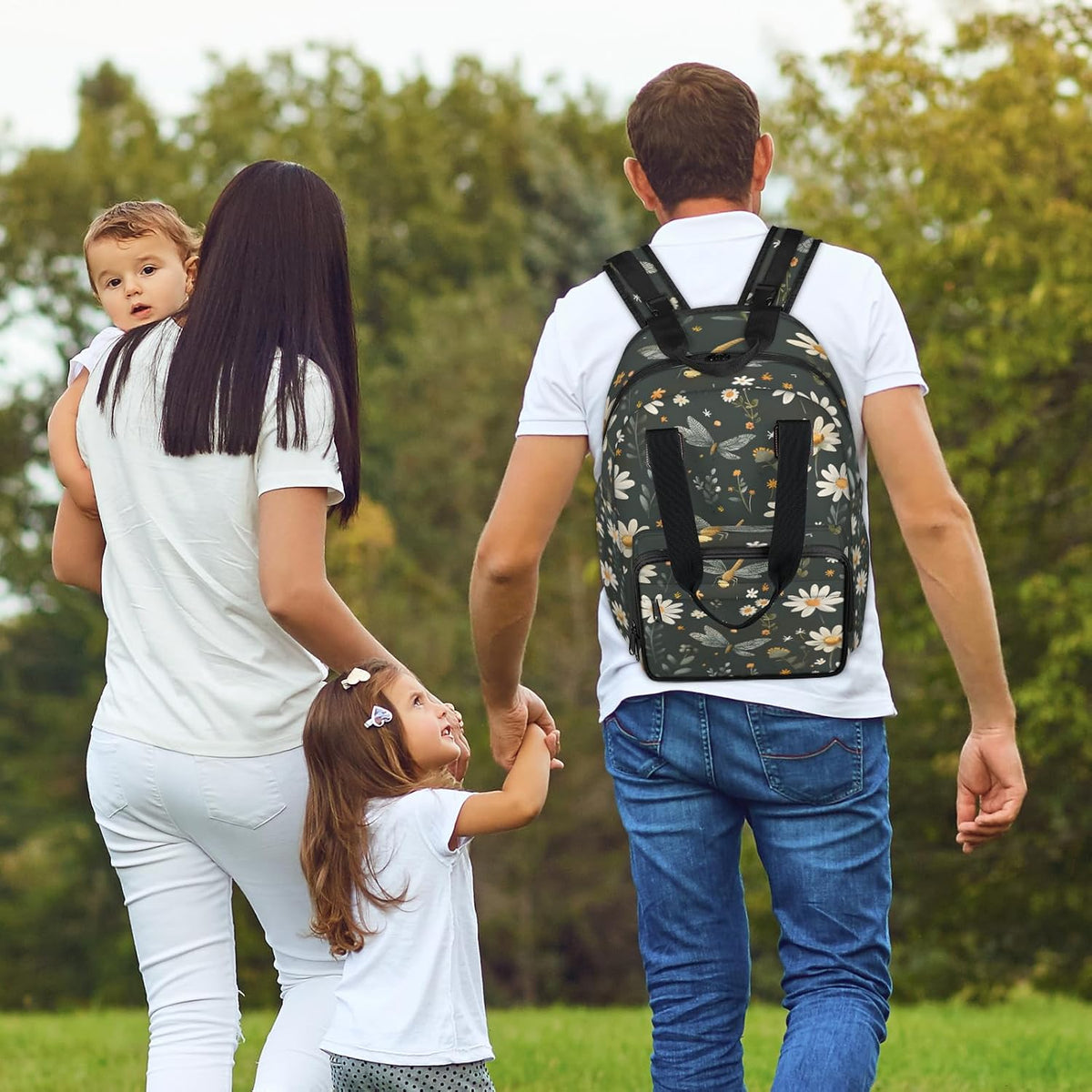 Butterfly Daisy Diaper Bag Backpack for Travel, Waterproof Diaper Bag with Insulated Bottle Pockets & USB Port, Large Capacity Baby Bag for Moms & Dads