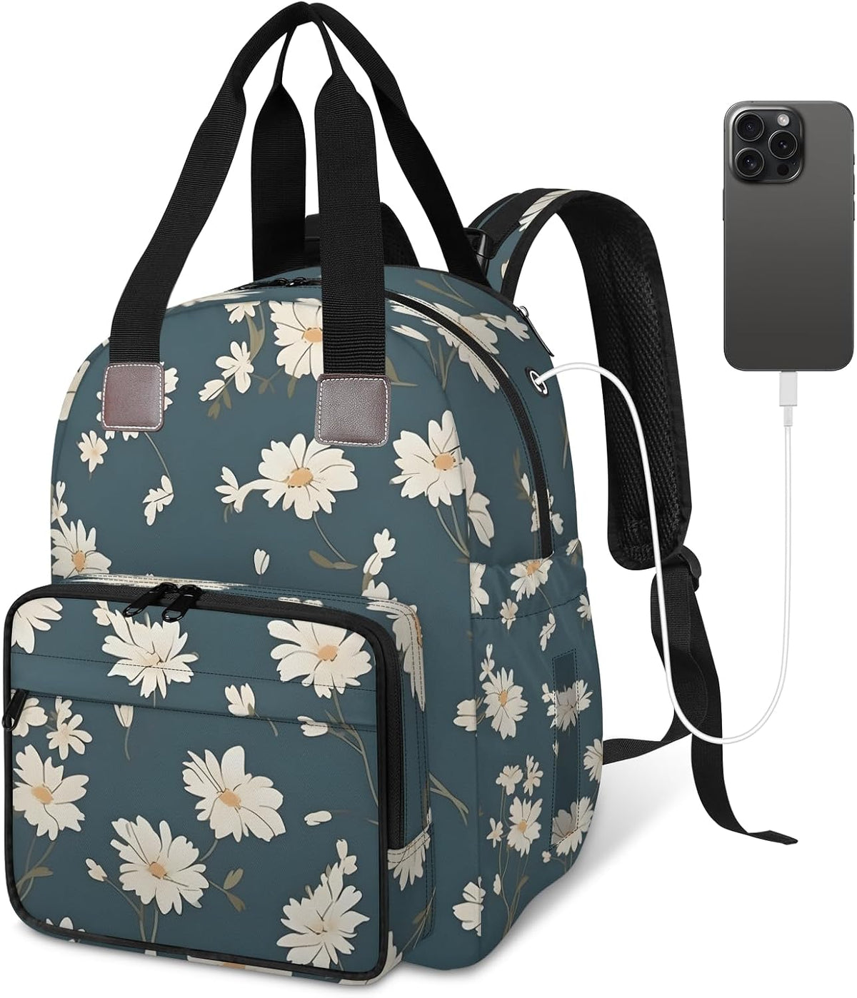 Butterfly Daisy Diaper Bag Backpack for Travel, Waterproof Diaper Bag with Insulated Bottle Pockets & USB Port, Large Capacity Baby Bag for Moms & Dads