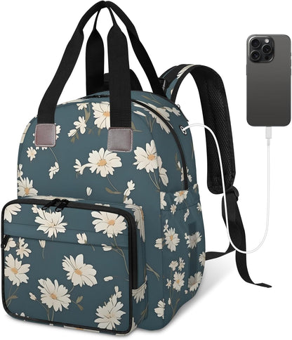 Butterfly Daisy Diaper Bag Backpack for Travel, Waterproof Diaper Bag with Insulated Bottle Pockets & USB Port, Large Capacity Baby Bag for Moms & Dads