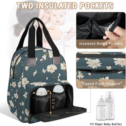 Butterfly Daisy Diaper Bag Backpack for Travel, Waterproof Diaper Bag with Insulated Bottle Pockets & USB Port, Large Capacity Baby Bag for Moms & Dads
