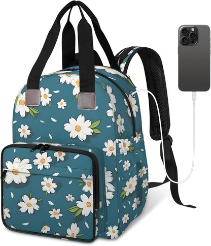Butterfly Daisy Diaper Bag Backpack for Travel, Waterproof Diaper Bag with Insulated Bottle Pockets & USB Port, Large Capacity Baby Bag for Moms & Dads
