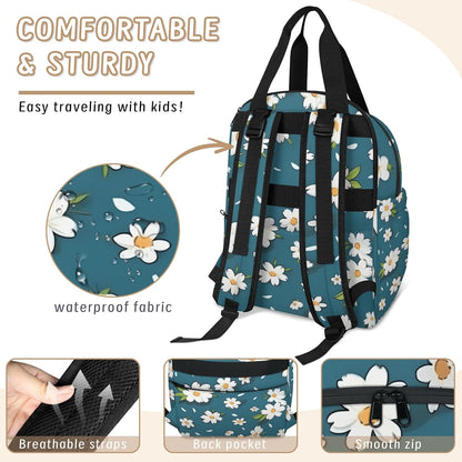 Butterfly Daisy Diaper Bag Backpack for Travel, Waterproof Diaper Bag with Insulated Bottle Pockets & USB Port, Large Capacity Baby Bag for Moms & Dads