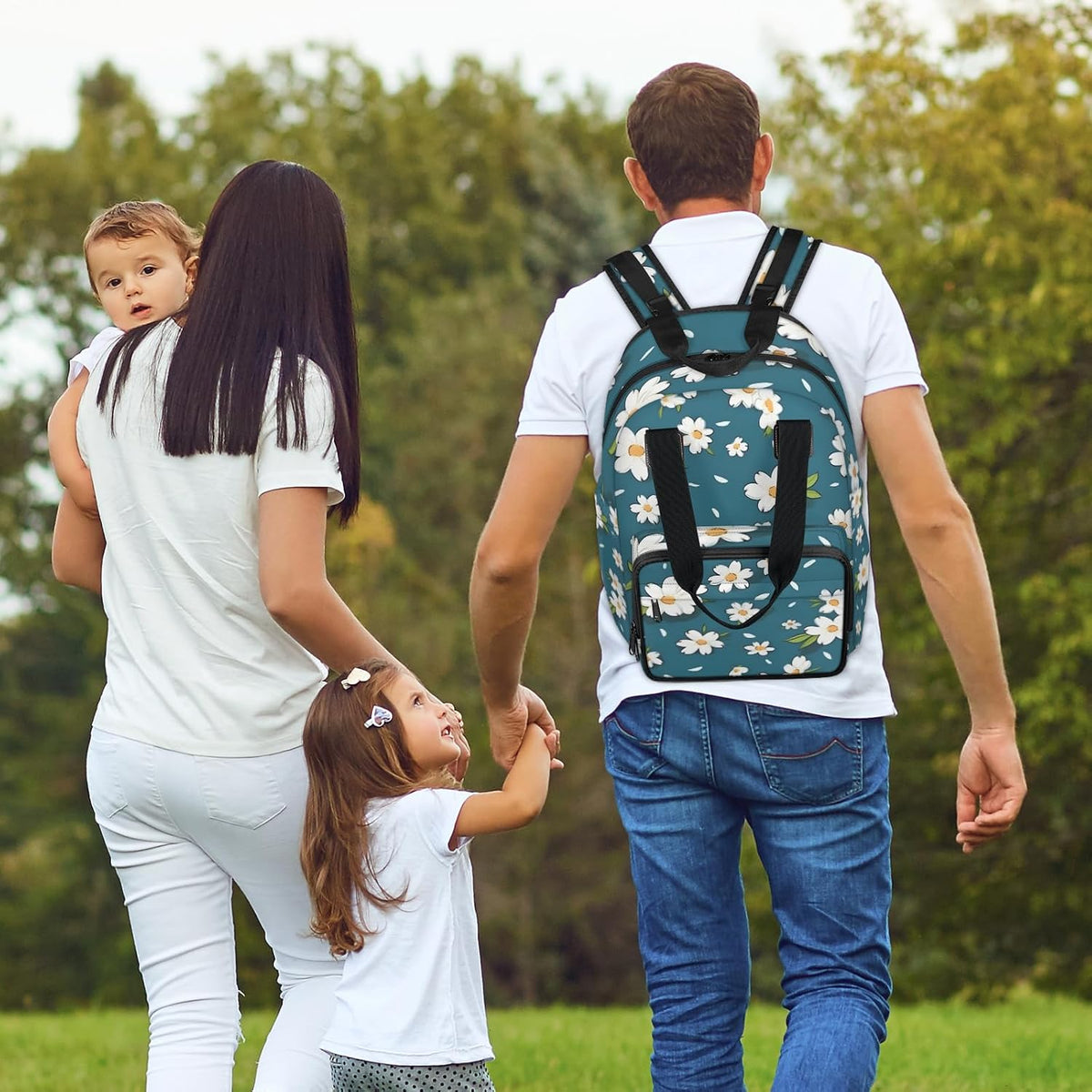 Butterfly Daisy Diaper Bag Backpack for Travel, Waterproof Diaper Bag with Insulated Bottle Pockets & USB Port, Large Capacity Baby Bag for Moms & Dads