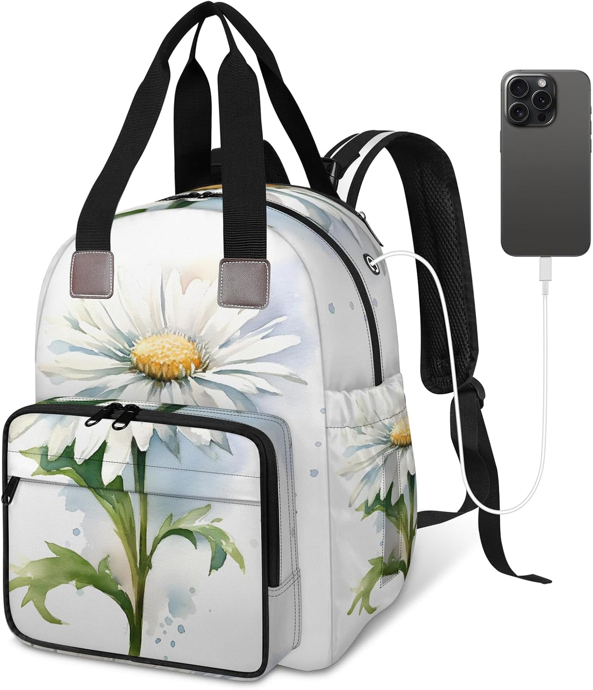 Butterfly Daisy Diaper Bag Backpack for Travel, Waterproof Diaper Bag with Insulated Bottle Pockets & USB Port, Large Capacity Baby Bag for Moms & Dads