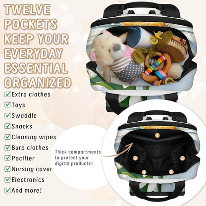 Butterfly Daisy Diaper Bag Backpack for Travel, Waterproof Diaper Bag with Insulated Bottle Pockets & USB Port, Large Capacity Baby Bag for Moms & Dads