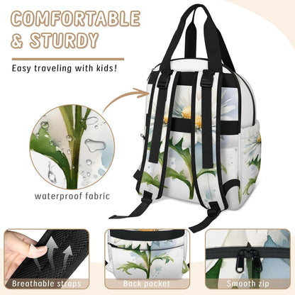 Butterfly Daisy Diaper Bag Backpack for Travel, Waterproof Diaper Bag with Insulated Bottle Pockets & USB Port, Large Capacity Baby Bag for Moms & Dads