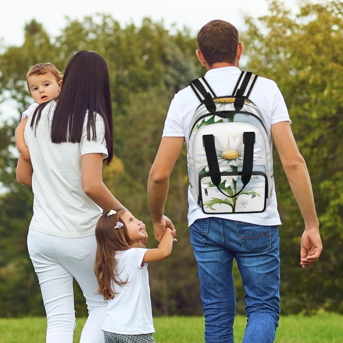 Butterfly Daisy Diaper Bag Backpack for Travel, Waterproof Diaper Bag with Insulated Bottle Pockets & USB Port, Large Capacity Baby Bag for Moms & Dads
