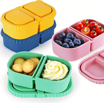 4 Pack Silicone Snack Containers with Lids, 8.5oz Dual Compartment