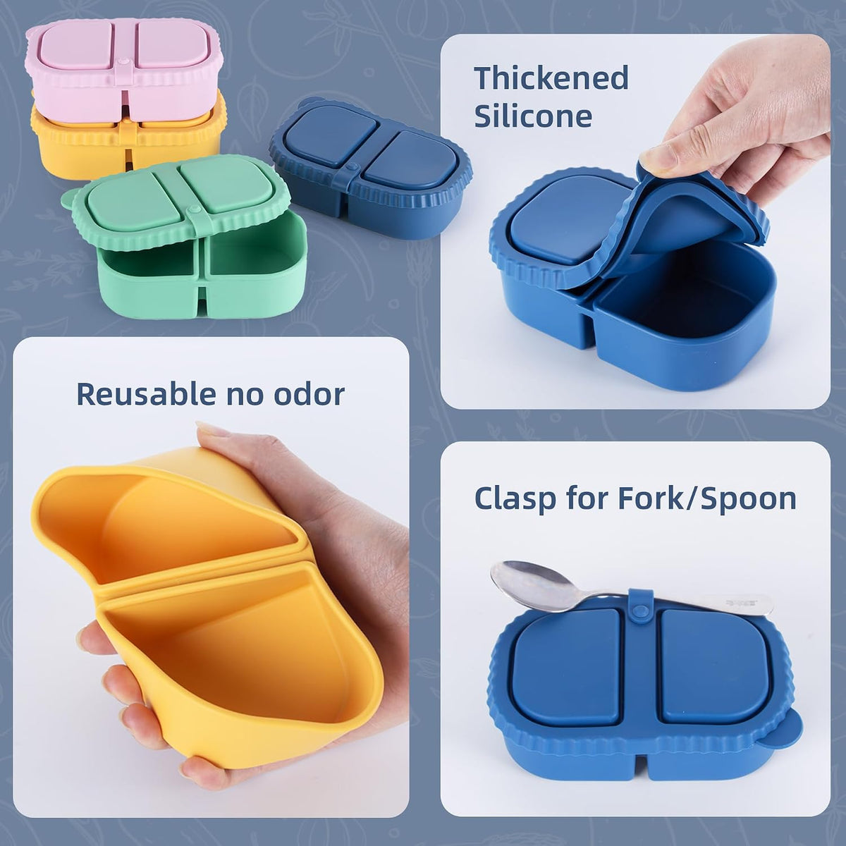 4 Pack Silicone Snack Containers with Lids, 8.5oz Dual Compartment