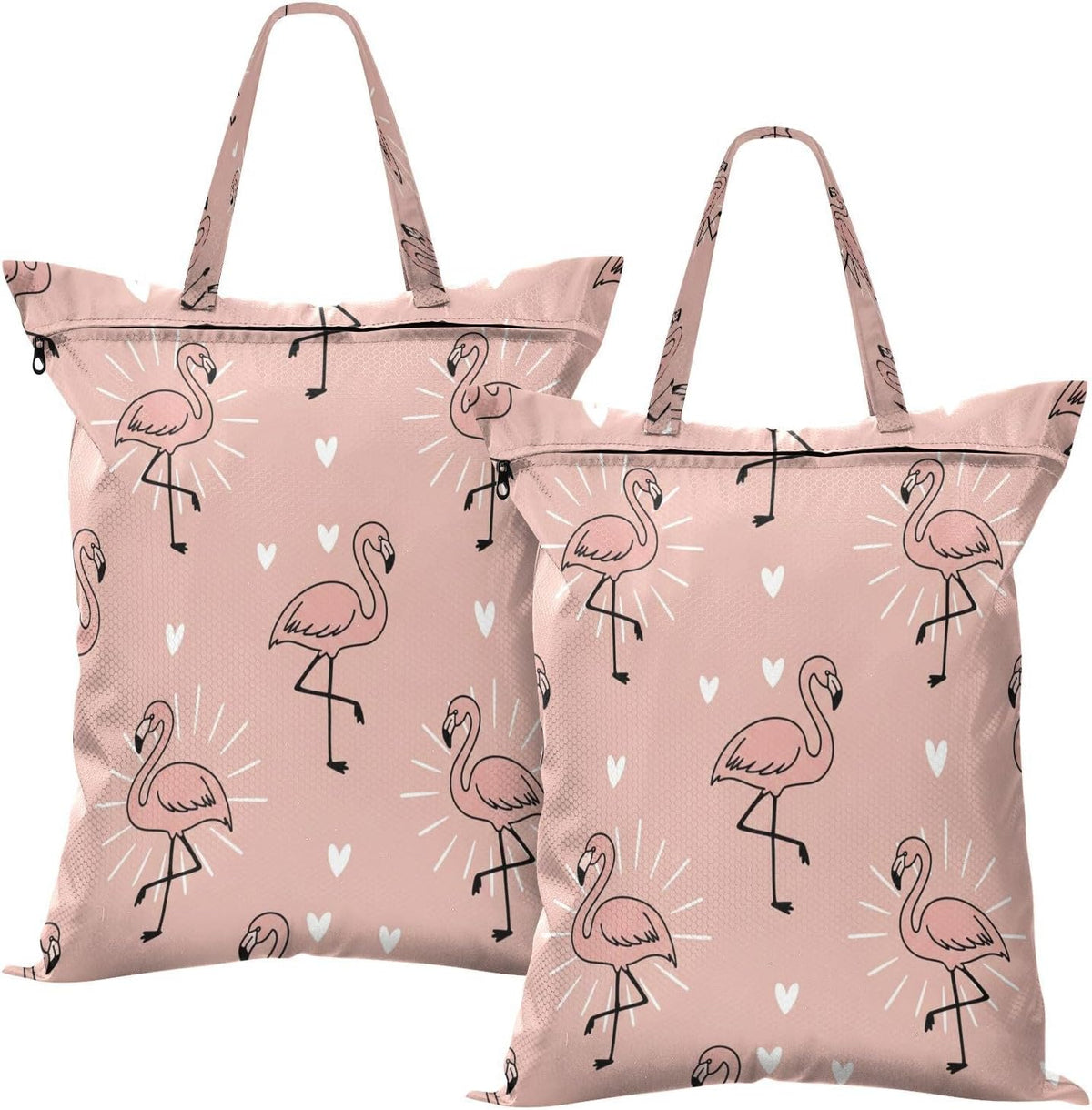 Flamingos Hearts Waterproof Travel Laundry Bag Easy Care 2 Pcs