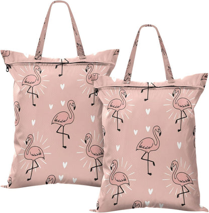 Flamingos Hearts Waterproof Travel Laundry Bag Easy Care 2 Pcs