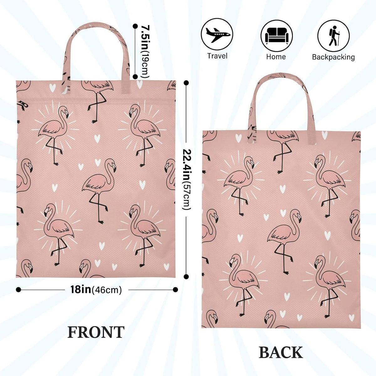 Flamingos Hearts Waterproof Travel Laundry Bag Easy Care 2 Pcs