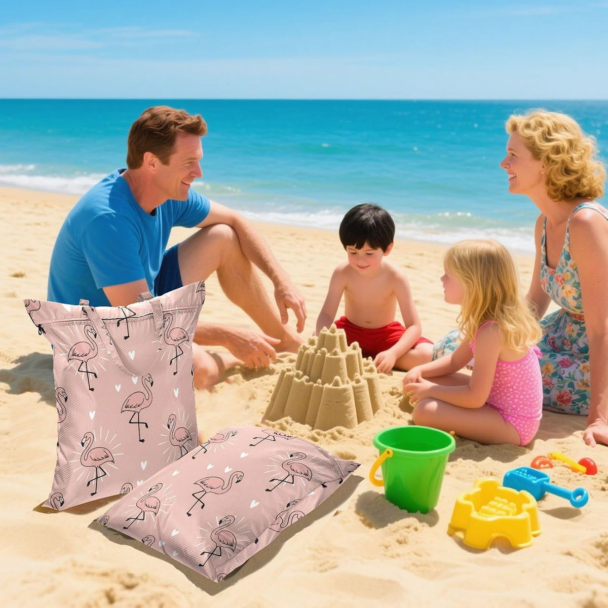 Flamingos Hearts Waterproof Travel Laundry Bag Easy Care 2 Pcs